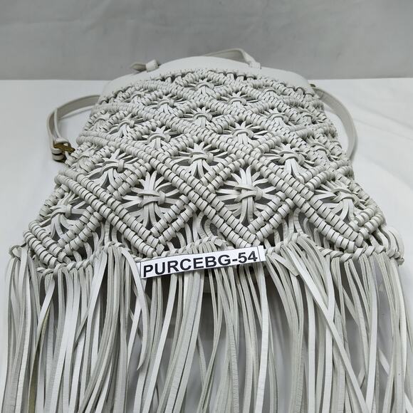 Tory Burch White Leather Woven Braided Macramé Fringe Limited Ed Crossbody Bag - Picture 9 of 16